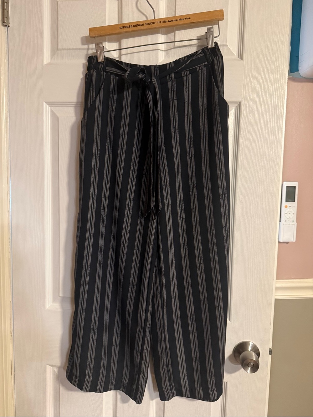 Sienna Sky Black Wide-Leg Striped Chinos